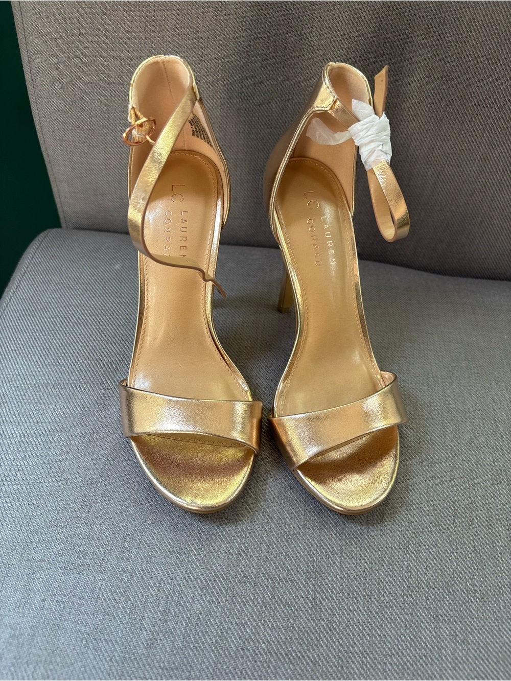 LC Lauren Conrad Metallic Gold Ankle-Strap Heels